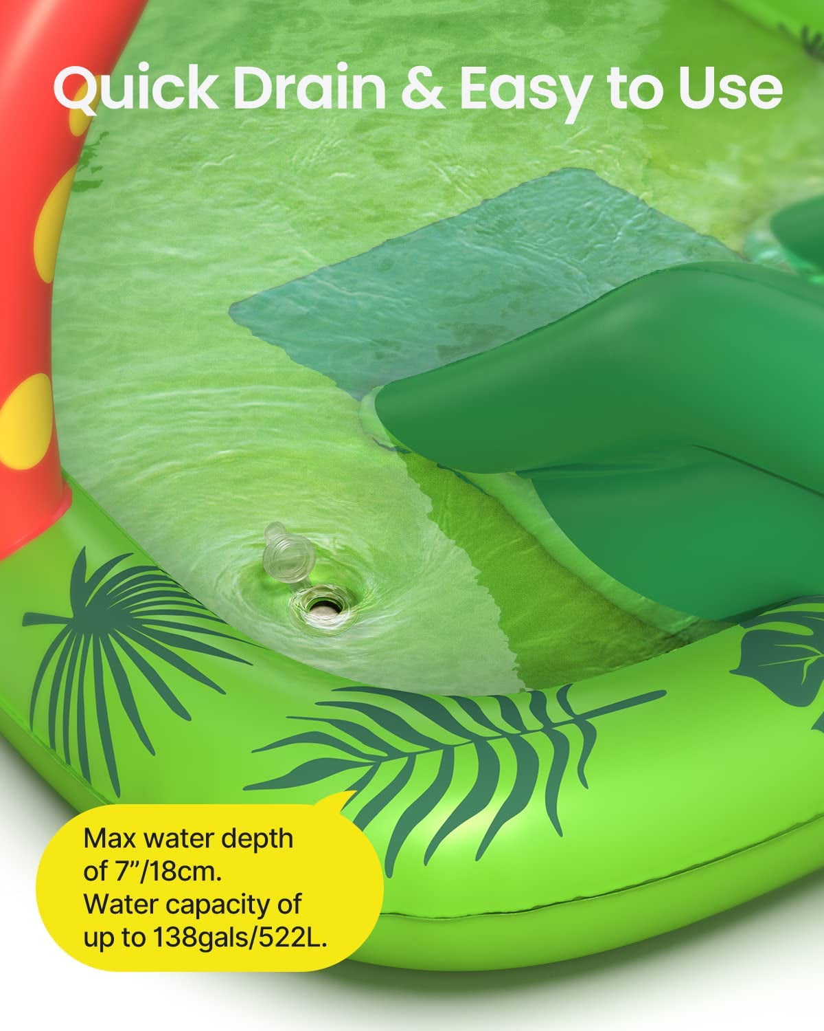 Dino Planet Inflatable Play Center, Airefina Kids Pool, 97"x76"x41" Summer Swim Blow up Kiddie Pool, Rectangular
