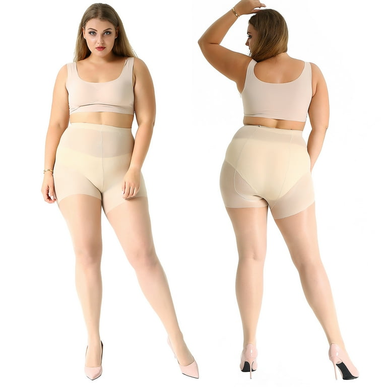 Manzi 4 Pack Plus Size Pantyhose for Women Sheer Stocking Nude XL