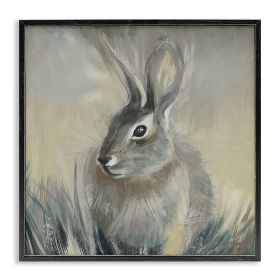 Stupell Industries Farmhouse Rabbit Portrait Grey Yellow Animal Black Framed Giclee Art, 12 x 12, by Liz Jardine