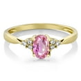 thumbnail image 3 of Gem Stone King 0.55 Ct Oval Pink Sapphire and Diamond 14K Yellow Gold Ring, 3 of 5