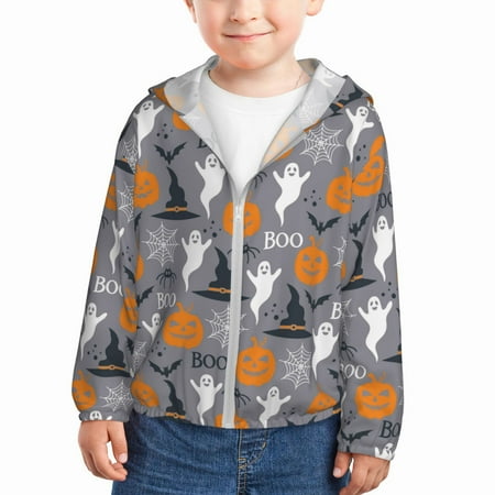 

Sun Hoodie for Kids halloween pumpkin Long Sleeve Swim Fishing Shirts Sun Protection Zip Up Jacket Clothing Athletic Hoodie