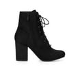 thumbnail image 2 of BLISSFUL STEP Women's Ankle Boots Faux Suede Chunky Heel Lace-Up Zip Booties Black 9, 2 of 5