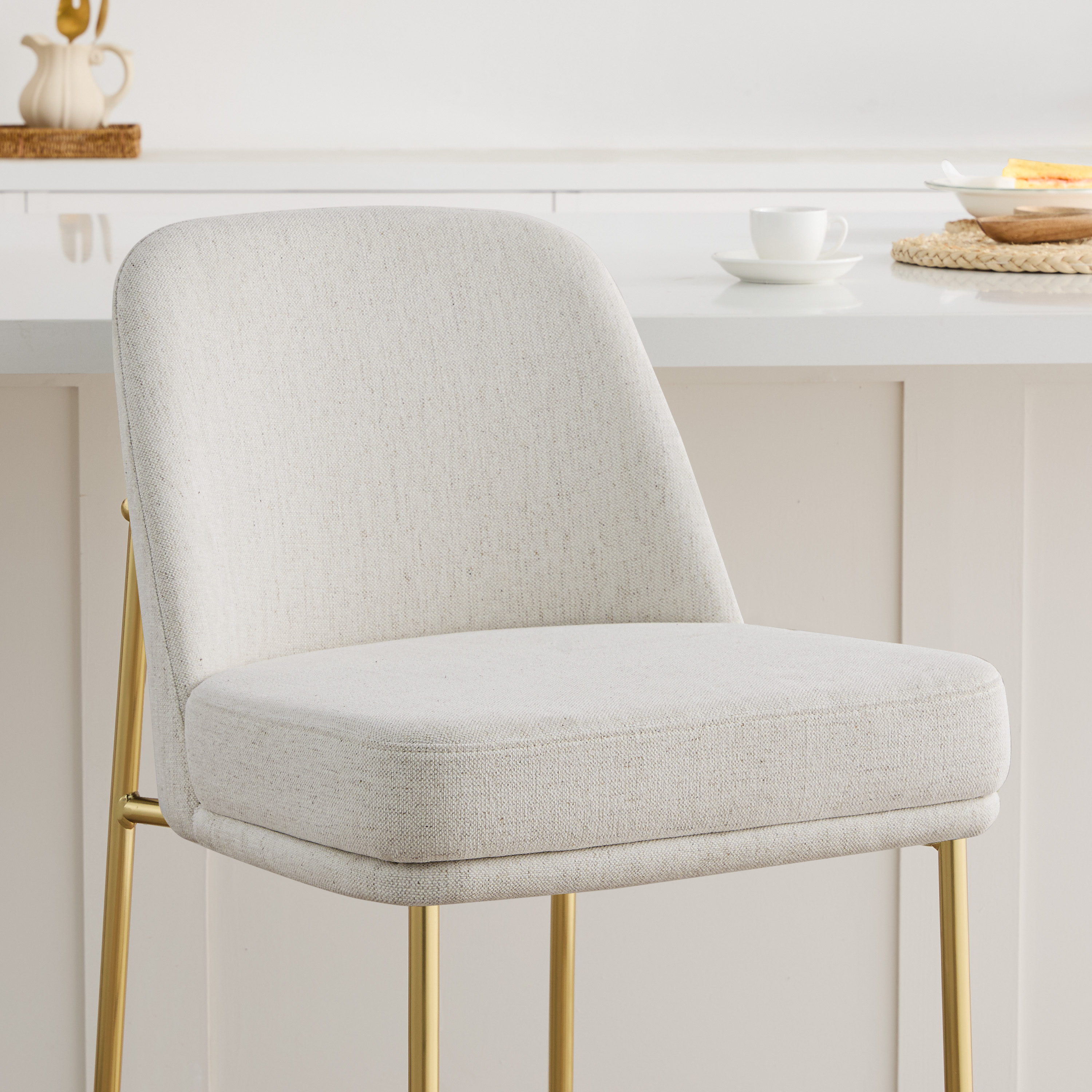 Spruce & Spring Modern 27-Inch Contemporary Counter Stool Set with Upholstered Seat and Metal Frame Set of 2, Cream Fabric
