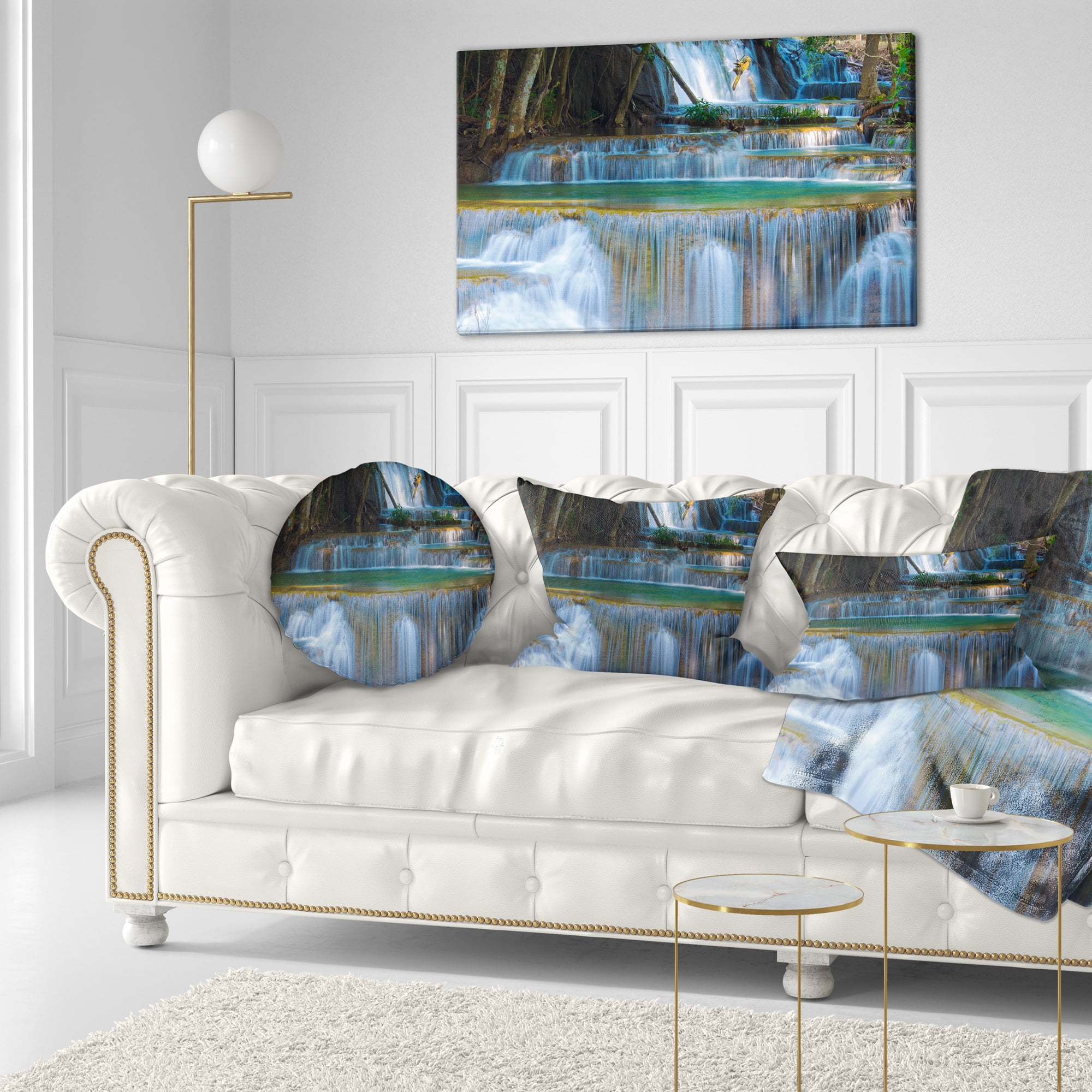 Designart Deep Forest Waterfall Thailand - Landscape Photography Throw Pillow - 12x20