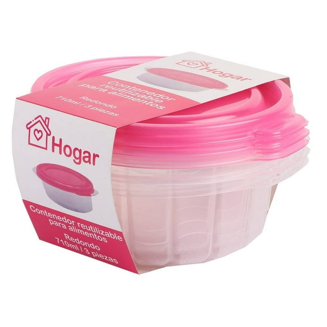 Contenedor Prichos Hogar Reutilizable para Alimentos Set con 3 Piezas Rosa