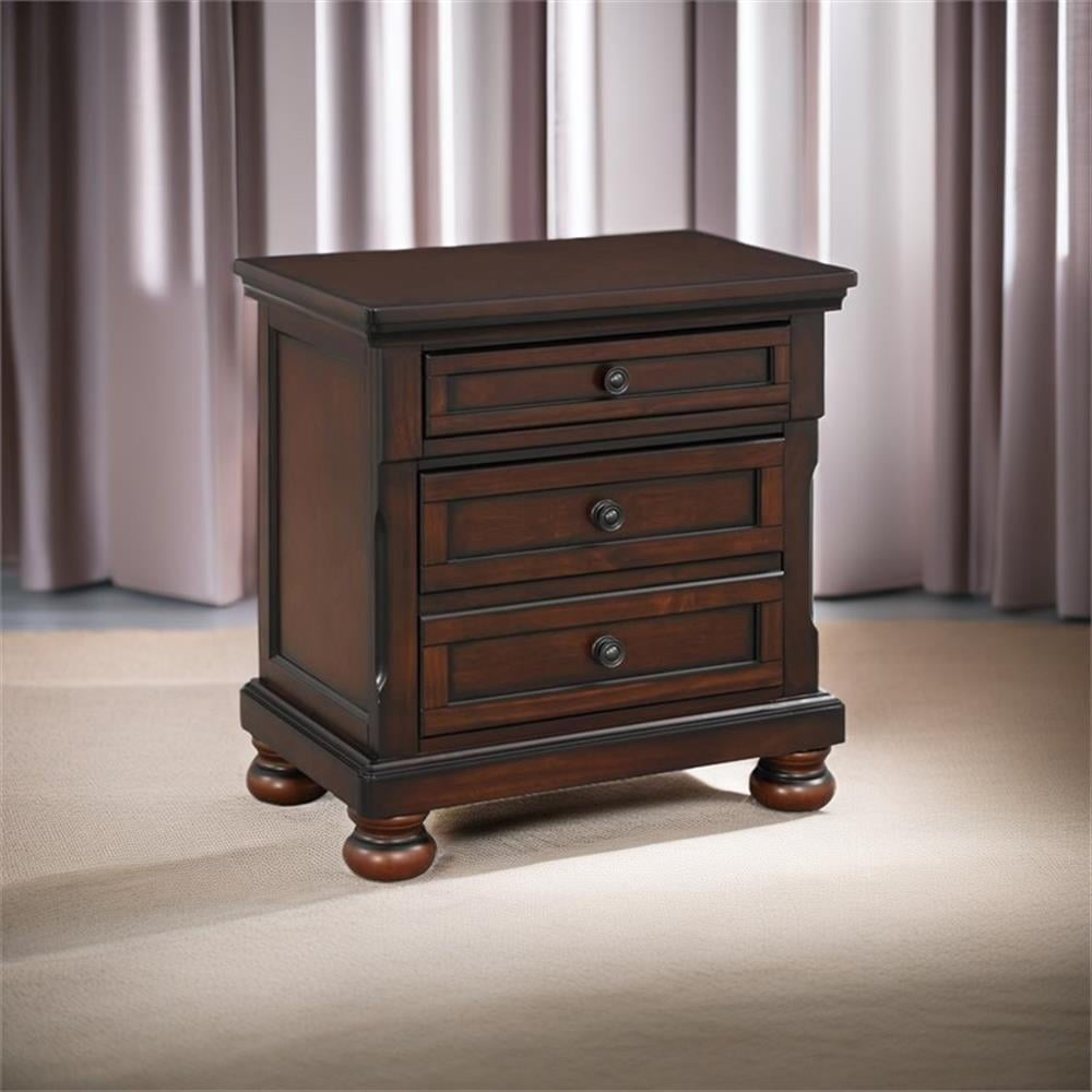 Pemberley Row Wood Brown Cherry Nightstand Rectangular 3-Drawers 30" Assembled