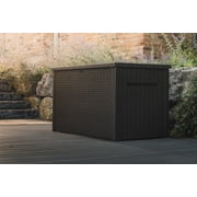 Keter Java 230 Gallon XL Durable Resin Outdoor Deck Box Storage Organization, Wicker Espresso Brown