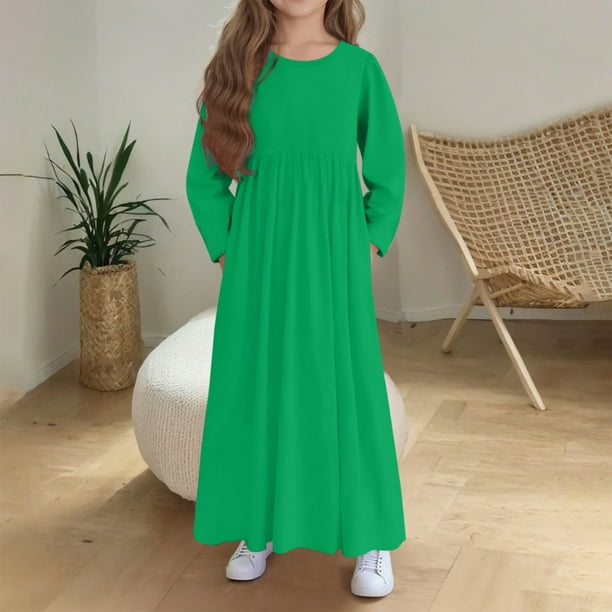 Cowsor Girls Maxi Dress Long Sleeve Casual Holiday Dress with Pockets