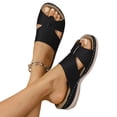 thumbnail image 2 of Domuza Women's Leather Sandals | Leaf Cut-Out Design & Adjustable Velcro Strap | Cushioned Wedge Heel Summer Casual Sandals Shoes Black 8（EU-40）, 2 of 4