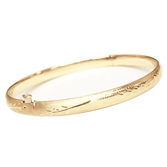 Ritastephens 14K Yellow Gold Floral Hinged Baby Bangle Bracelet, 3mm