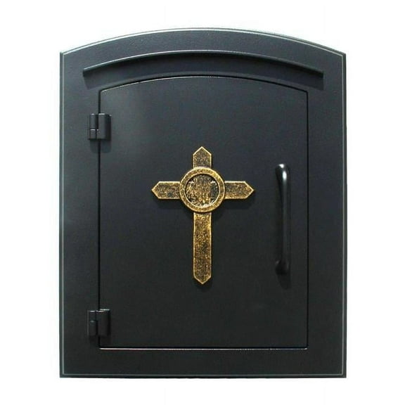 14 in. Manchester Non-Locking Column Mount Mailbox with Decorative Cross Logo in Black