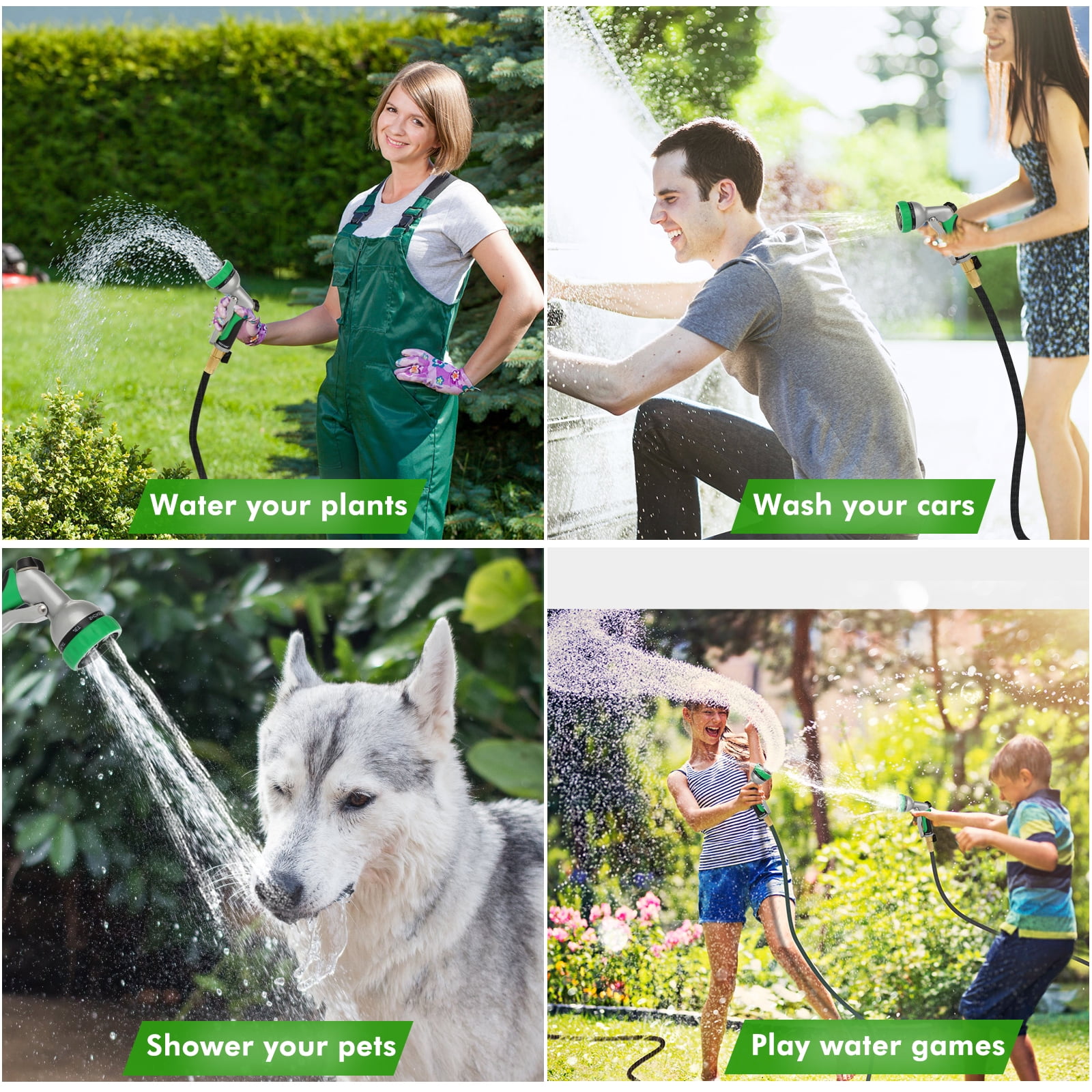 Restmo Garden Hose Nozzle, Heavy Duty Metal Water Hose Nozzle with 7 Adjustable Spray Patterns, High Pressure Hand Sprayer with Flow Control, Green