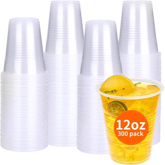 RACETOP Plastic Disposable Cups 12 oz 300 Pack, Clear Plastic Cups Bulk, Cold Drinking Party Cups, Transparent for Wedding,Thanksgiving, Christmas Party