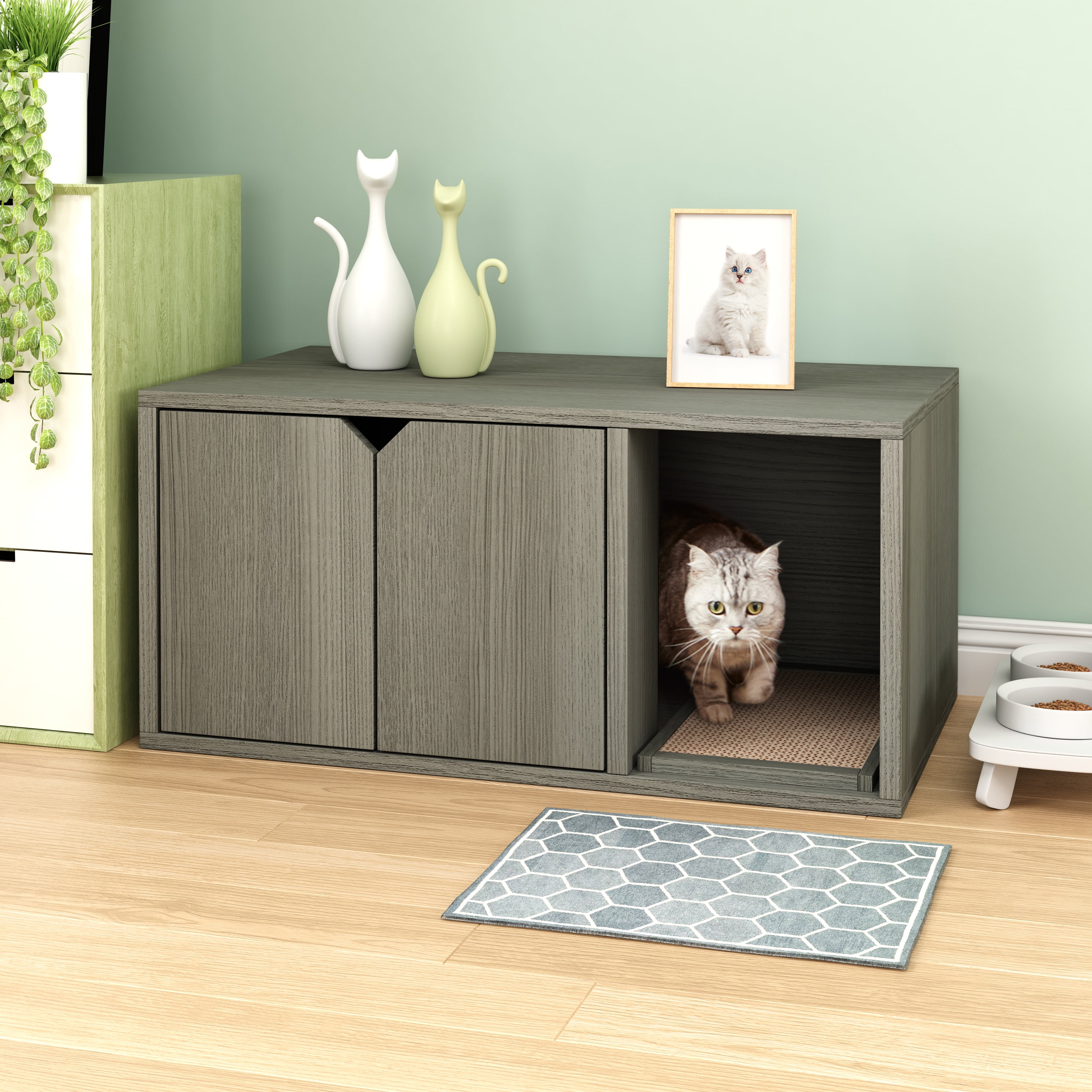 Espresso Way Basics Eco Cat Litter Box Enclosure Modern Cat Furniture Pet Crate with Side Hole Tool-Free Assembly and Uniquely Crafted from Sustainable Non Toxic zBoard Paperboard 