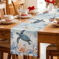 thumbnail image 5 of Sea Turtle Coastal Table Runner 70 Inches, Summer Coral Starfish Blue Grey Wood Bed Runner Dresser Scarves Tabletop for Indoor Outdoor Parties/Ceremony/Banquet, 13" x 70", 5 of 9