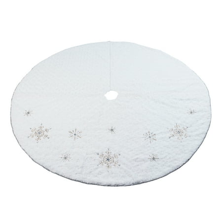 Holiday Time White Fur with Sequin Snowflake Christmas Tree Skirt,
