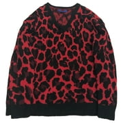 Womens Soft Red & Black Leopard Cheetah Print Holiday Sweater X-Large Petite