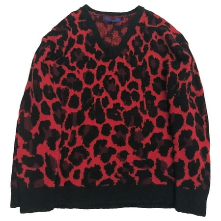 Womens Soft Red & Black Leopard Cheetah Print Holiday Sweater Large Petite