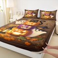 thumbnail image 4 of Manfei Cartoon Pumpkin King Sheets 4pcs, Kawaii Black Cat Ghost Happy Halloween Bedding, Orange Brown White,1 Fitted Sheet, 1 Flat Sheet and 2 Pillowcases, 4 of 5
