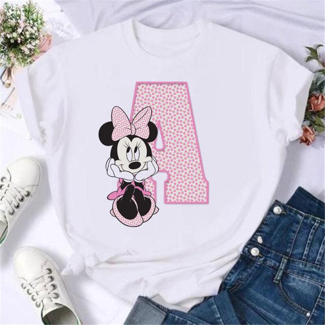 Camiseta de dibujos animados de Disney para mujer, blusa blanca de manga corta con letras sueltas de los años 90, Kawaii, Mickey Mouse y Minnie