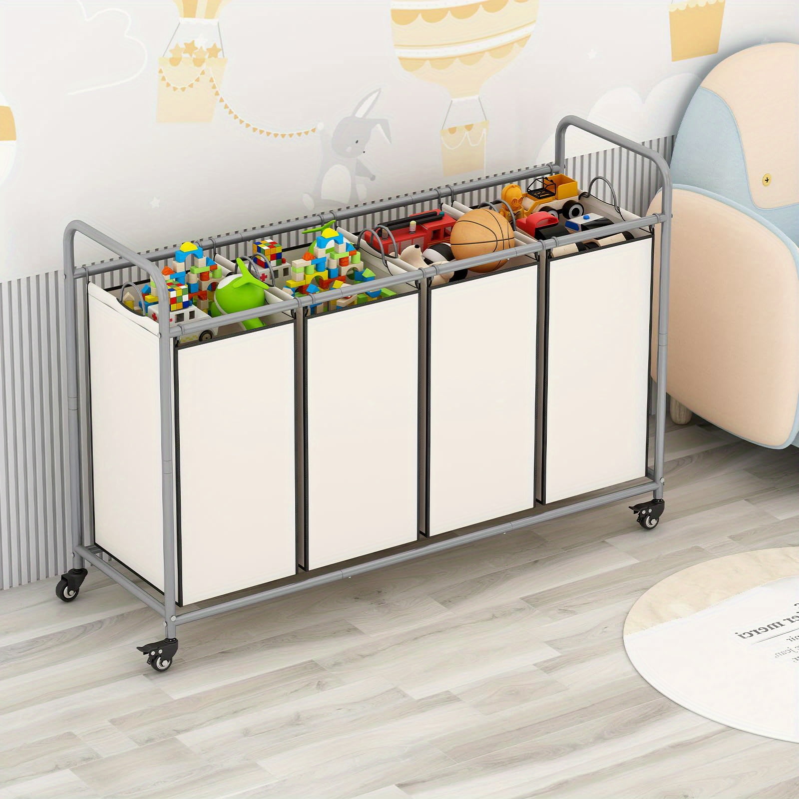 [Heavy Duty Laundry Sorter] 4-Bag Heavy Duty Laundry Basket Sorter - Rolling Lockable Wheels and Removable Bags Laundry Hamper Cart