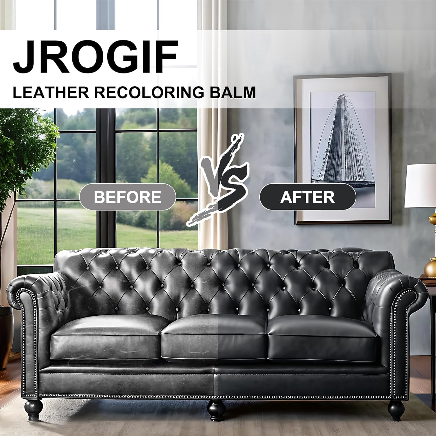 JJEAN-Leather Recoloring Balm, Leather Repair Kit for Furniture, Leather Dye Color Restorer for Couches, Leather Scratch Remover, Leather Paint for Furniture, Leather Couch Paint Repair (10 OZ DARK G