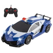 Police RC Car Super Exotic 10 Inch With LED Headlights Kids Remote Control Easy To Use Sports Play Vehicle 1:20 Scale Size Ready To Run Perfect Cop Race Toy (Blue)