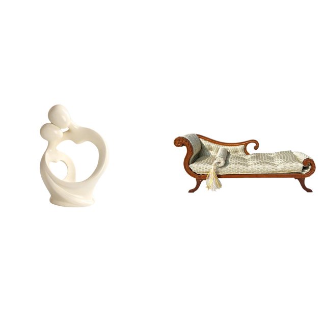 Escultura artística de pareja de figuras de resina con sofá cama de madera en miniatura, banco, silla, salón para escritorio, armario, decoración del