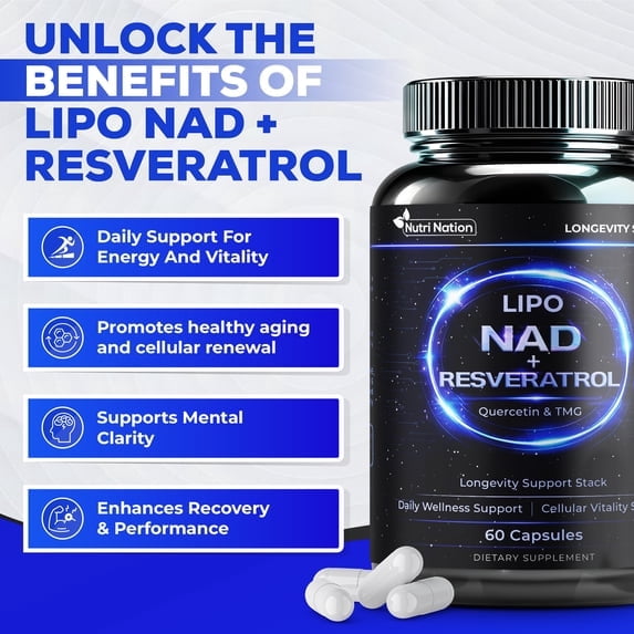 Liposomal NAD Supplement with Resveratrol, Quercetin and TMG for Anti Aging and Cell Regeneration