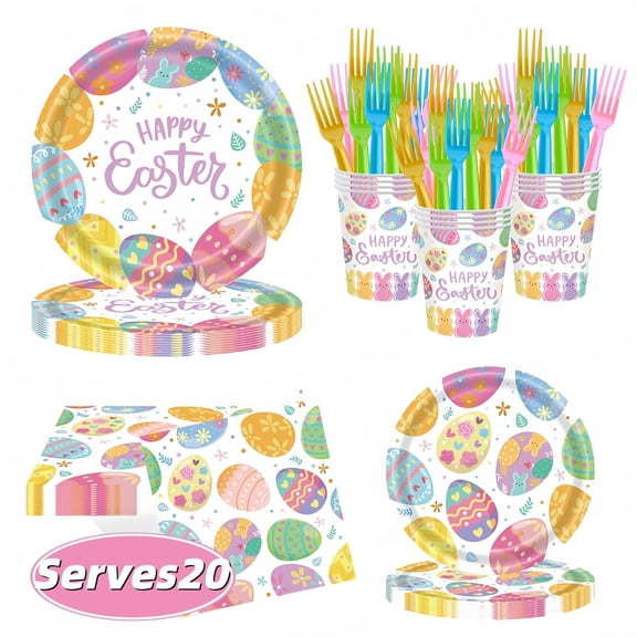 Easter Party Supplies Disposable Paper Plates Cups Napkins Tableware Set for Easter Spring Holiday Party Serves 20