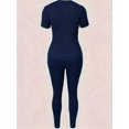 thumbnail image 2 of Women 2 Piece Outfit Round Neck Short Sleeve Paris Print T-shirt and High Waist Leggings Set, 2 of 5