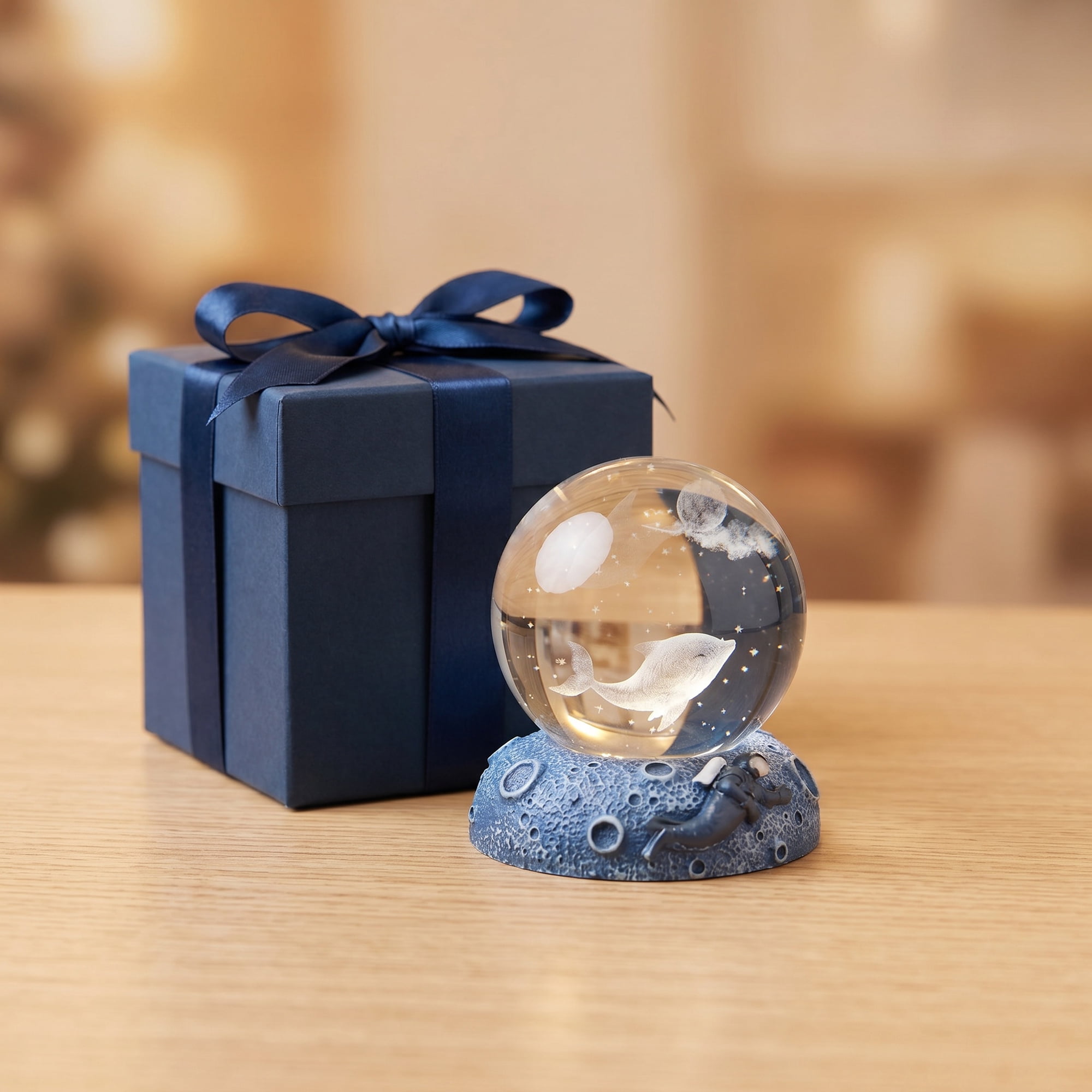 Unique Bargains Glowing Crystal Ball 3D Glass Ornament with LED Light Base Beige Style B