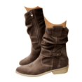thumbnail image 2 of Oyedens Womens Slouchy Wide Mid Calf Cowboy Boots Suede Low Heel Zip up Winter Cowgirl Short Booties, 2 of 8