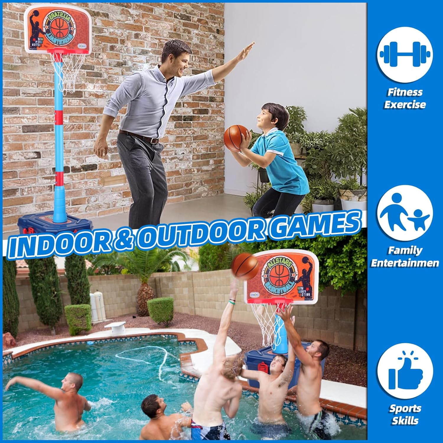 LINXUXIE 4 in 1 Toddler Basketball Hoop and T Ball Set, Kids Baseball Toys with Pitching Machine, Indoor & Outdoor Sport Birthday Gifts for 1-3 3-5 Year Old