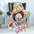thumbnail image 4 of Birthday Soft Flannel Fleece Throw Blanket, Funny Baby Owl Bird with Heart Leaves and Flowers Greeting Doodle Style Print, Cozy Plush for Indoor and Outdoor Use, 60" x 80", Multicolor, by Ambesonne, 4 of 5