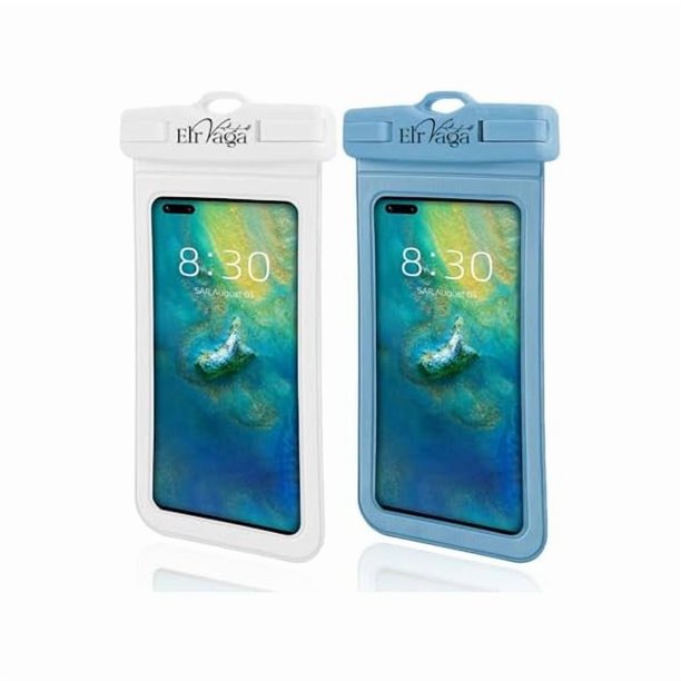 wonima02 2 Pack IPX8 Waterproof Phone Pouch for iPhone 16/15/14/13 Pro Max Plus (7.2 Inch) - Swimming, Diving, Snorkeling, Snowproof - Touchscreen Friendly Underwater Photography Dry Bag (White&Blue)