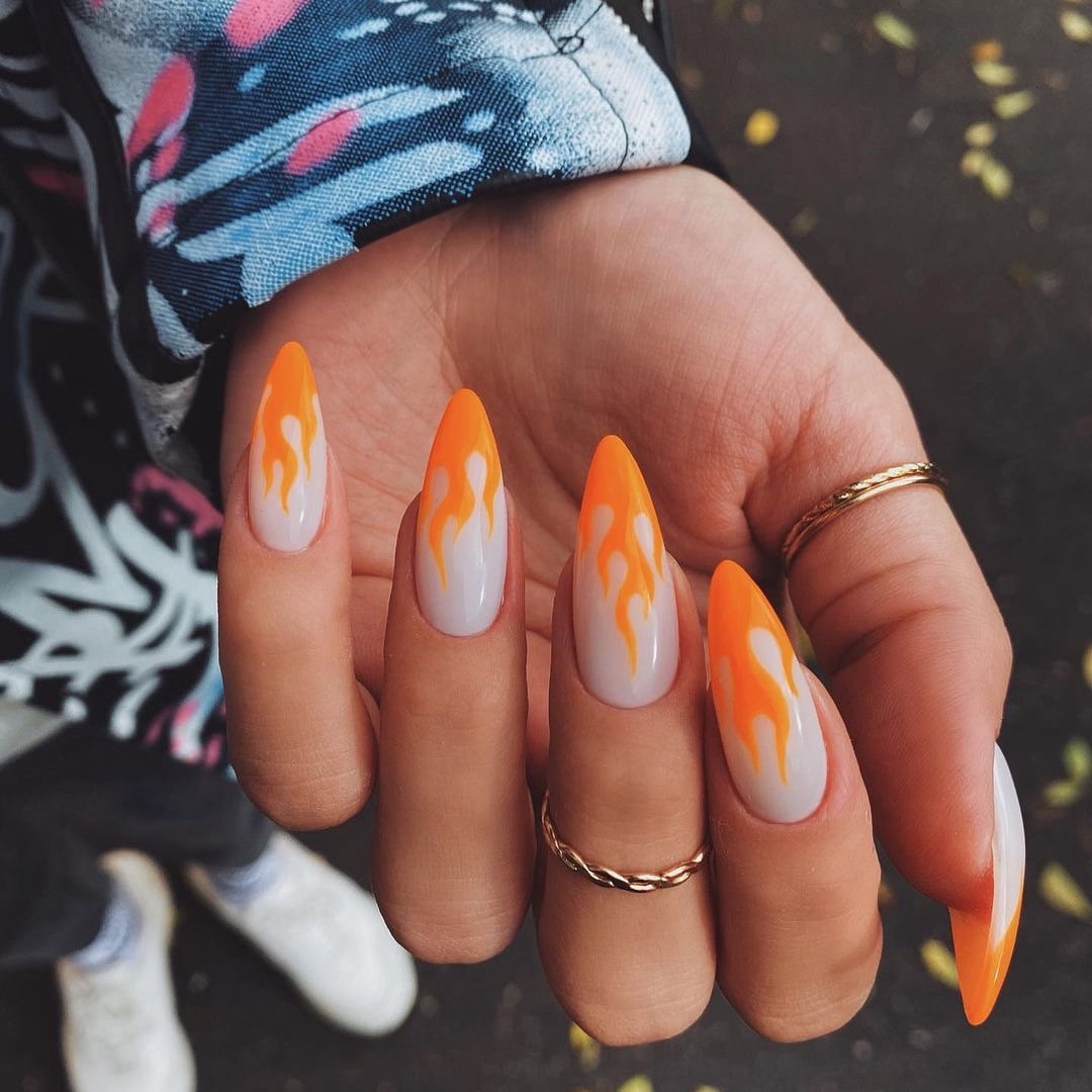 24PCS Yellow Flames Press on Nails Dark Style Long Paragraph Fake Nails  Full - Walmart.com