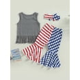thumbnail image 4 of Independence Day Kids Girls Clothes Summer Tassel Tank Tops and Stretch Casual Star Stripe Flared Pants Headband, 4 of 10