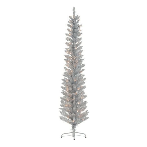 Holiday Time 6Ft Pre-Lit Silver Tinsel Christmas Tree,Silver, 6', Clear - Walmart.com