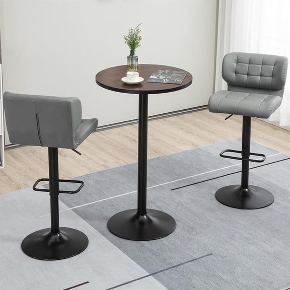 Demi Bonn 42" Height Rustic Industrial Round Bar Table with Wood Top & Metal Base for Home Pub, Bar Height Bistro Table with Classic Style, Black