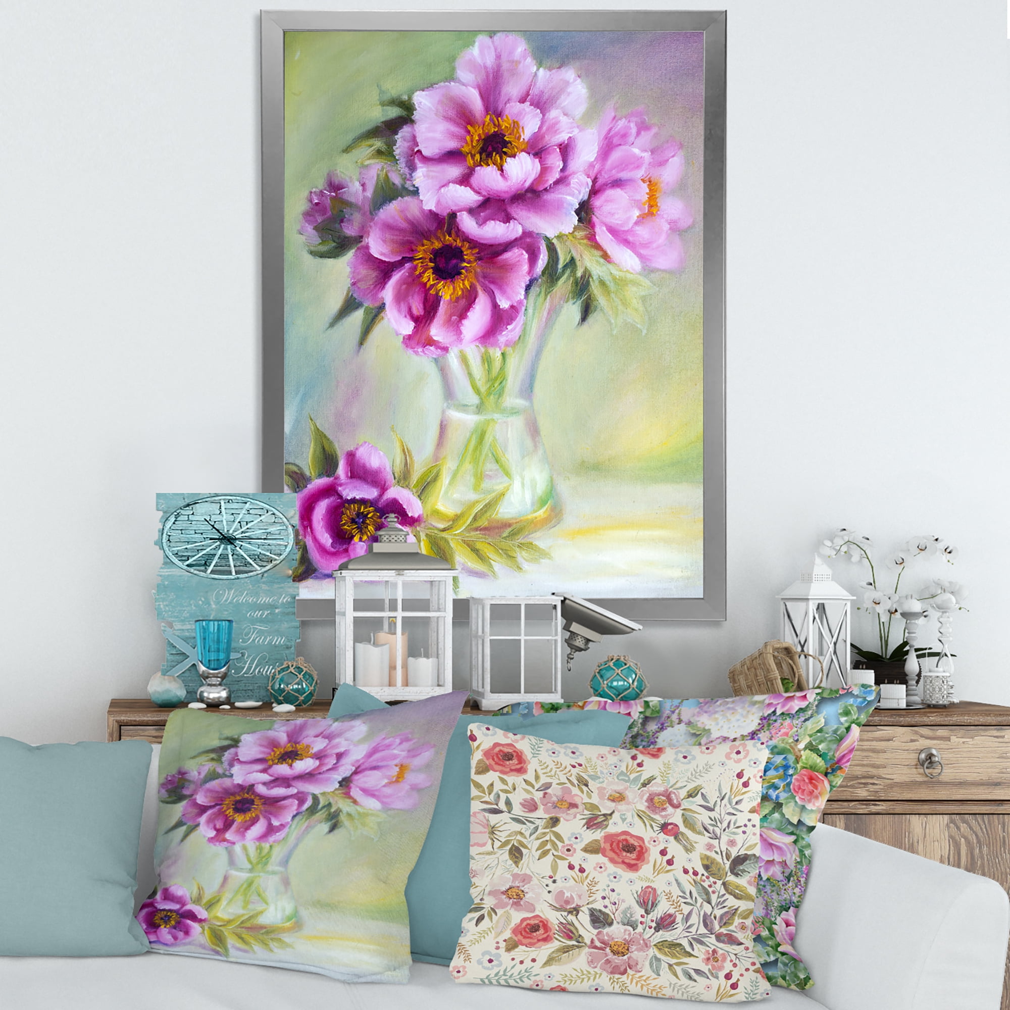 Designart 'Purple Peonies In Vase Still Life' Traditional Framed Art Print