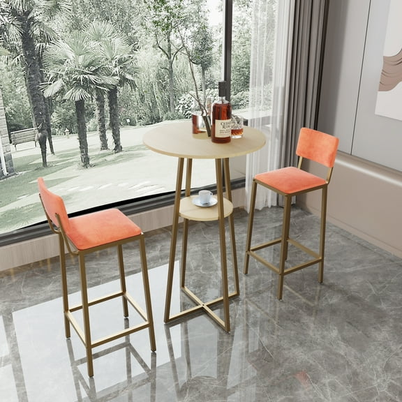 Aukfa 3 Pcs Dining Table Set, Bar Table and Chairs Set with storage cushions for Breakfast Kitchen Dining Room, Blue