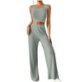 thumbnail image 2 of Frostluinai Womens 2 Piece Outfits Sweater Sets Sleeveless Tanks Crop Tops High Waist Wide Leg Pants Lightweight Knit Sets Solid Loungewear, 2 of 8