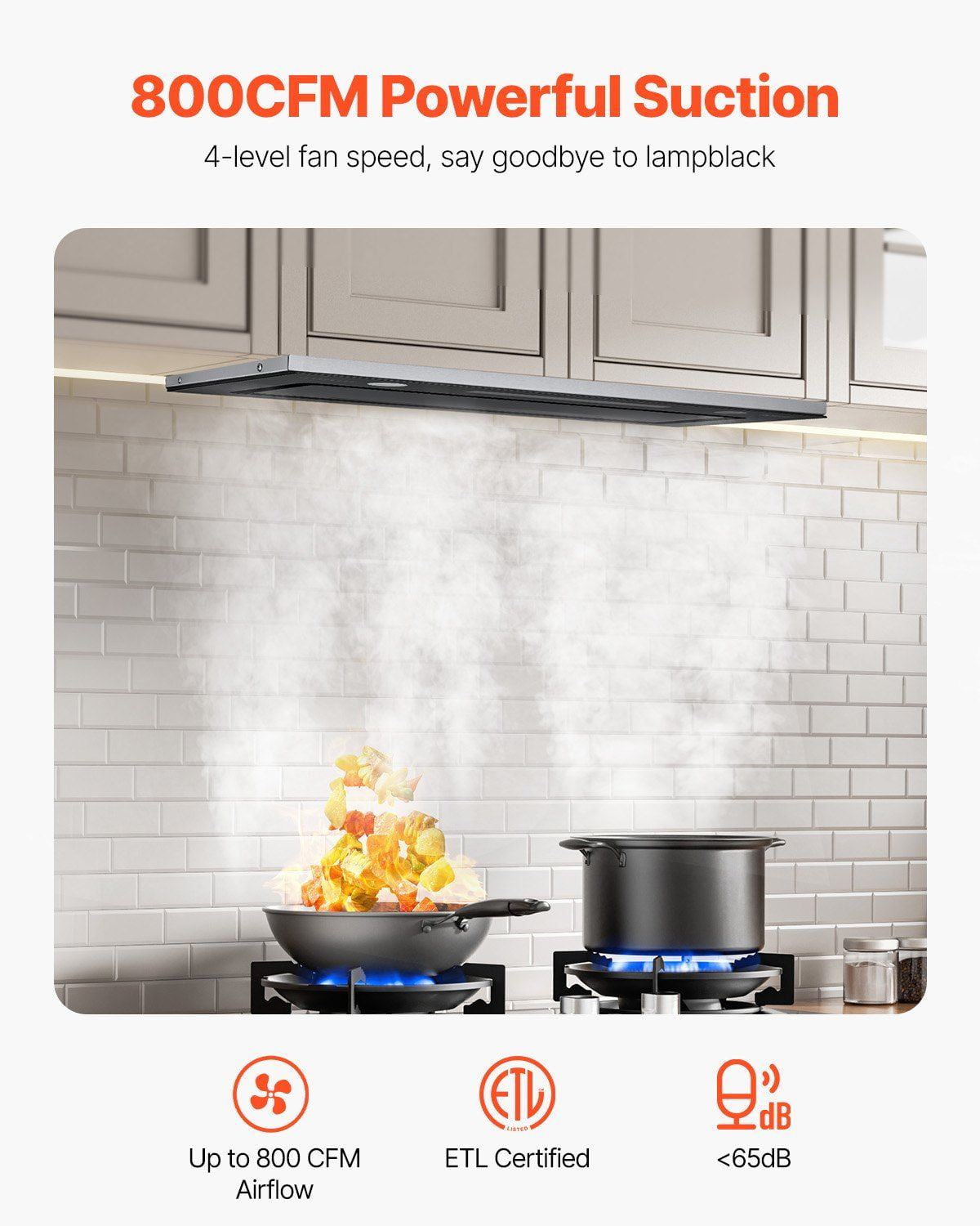 30 Inch Built In Kitchen Range Hood Insert 800 CFM Stainless Steel Stove Hood with Gesture Touch Control LED Light Baffle Filters 4 Speed Exhaust Fan Ducted Ductless Convertible