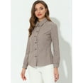 thumbnail image 3 of INSPIRE CHIC Blusa de manga larga con botones y cuello vuelto a cuadros para mujer marrón S, 3 of 5