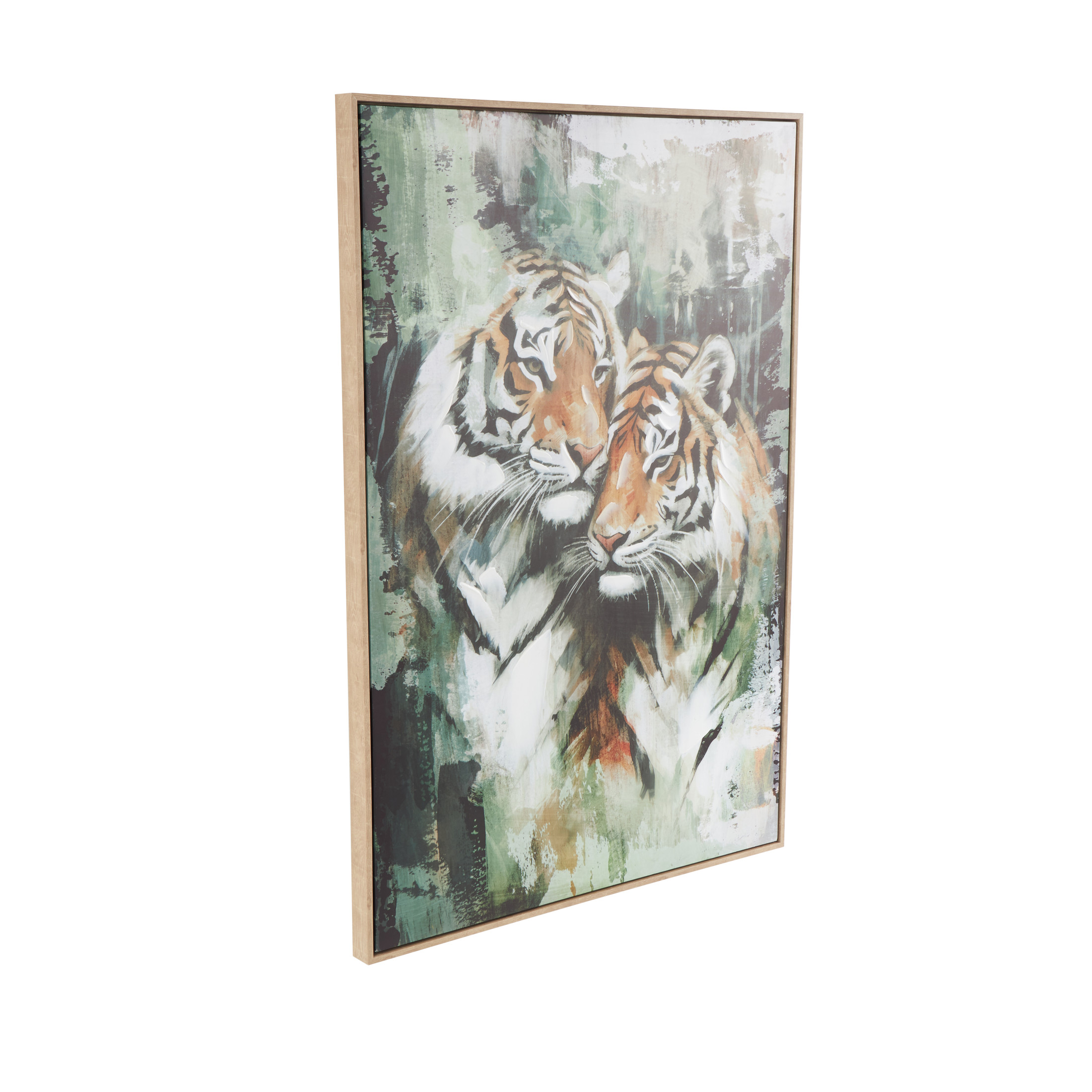 33" x 49" Shaded Tiger Framed Wall Art with Green Accents, by DecMode