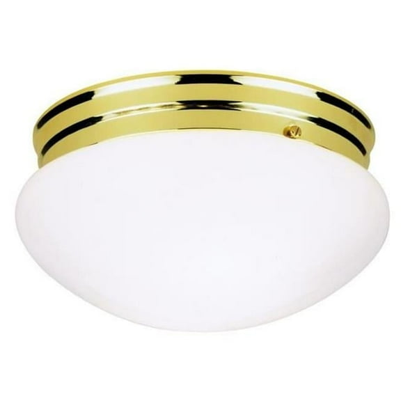 Two Light Indoor Flush Mount Ceiling Fixture, Polished Brass with White Glass