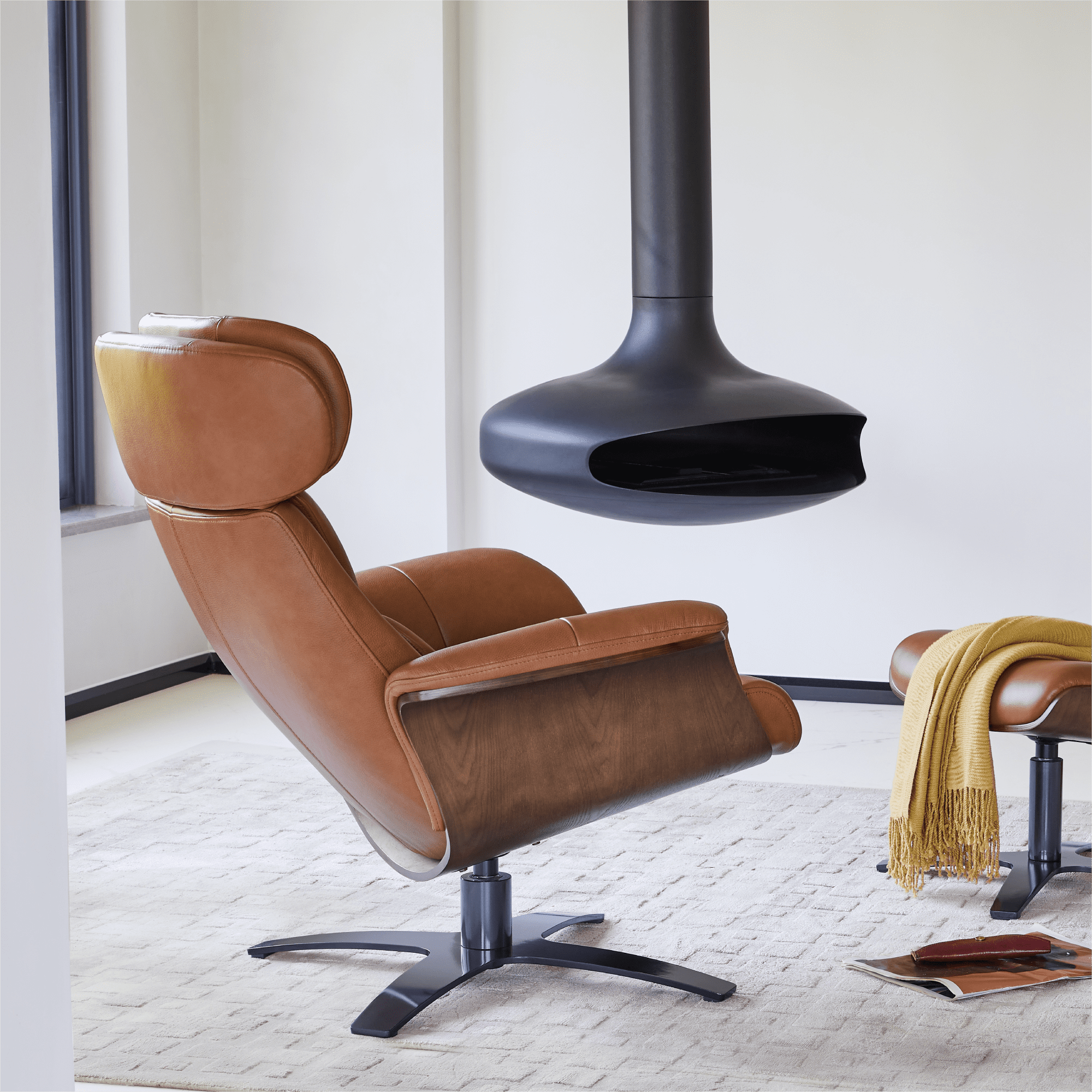 CHITA Swivel Recliner Chair with Ottoman Set & Adjustable Headrest, Leather Lounge Accent Arm Chairs for Living Room Bedroom, Saddle Brown