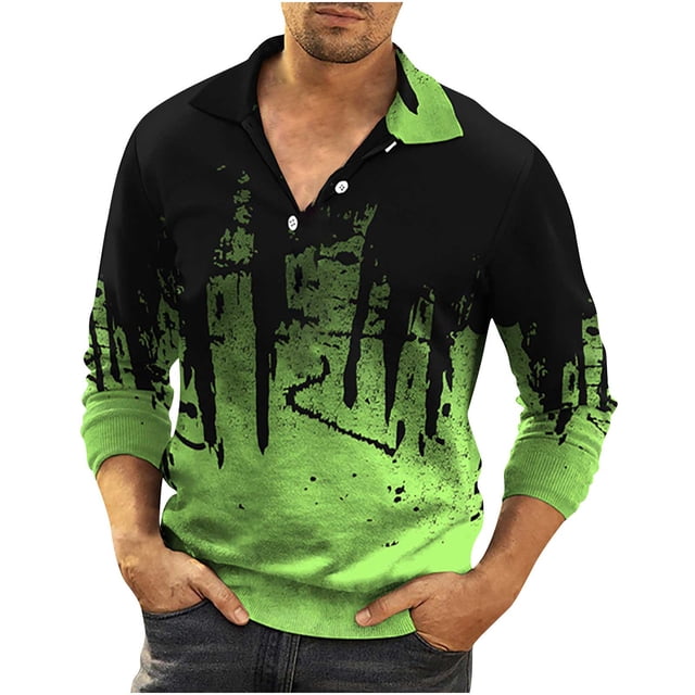 Camisa de hombre de manga larga con cuello vuelto, blusa informal con botones, tops degradados en 3D ajustados Odeerbi ODB-2