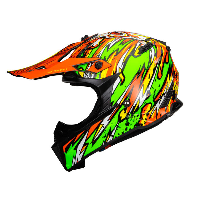 Casco Off-Road Freestyle Fire Verde/Naranja Acabado Brillante S